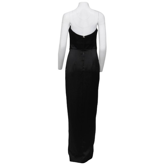 Rasario Corset Long Maxi Dress IT 42 Black Satin Strapless Front Split - Picture 7 of 10